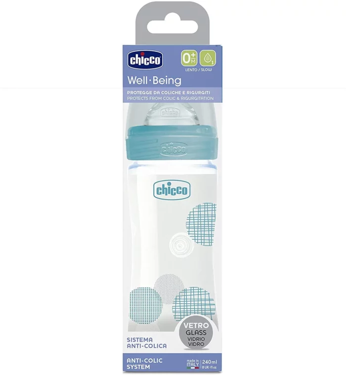 chicco biberon en verre anti-colique bleu 240ml – Image 1