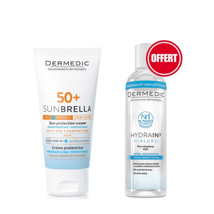 dermedic sunbrella spf 50 Peaux Mixtes à Grasses+ Eau micellaire Offerte – Image 1
