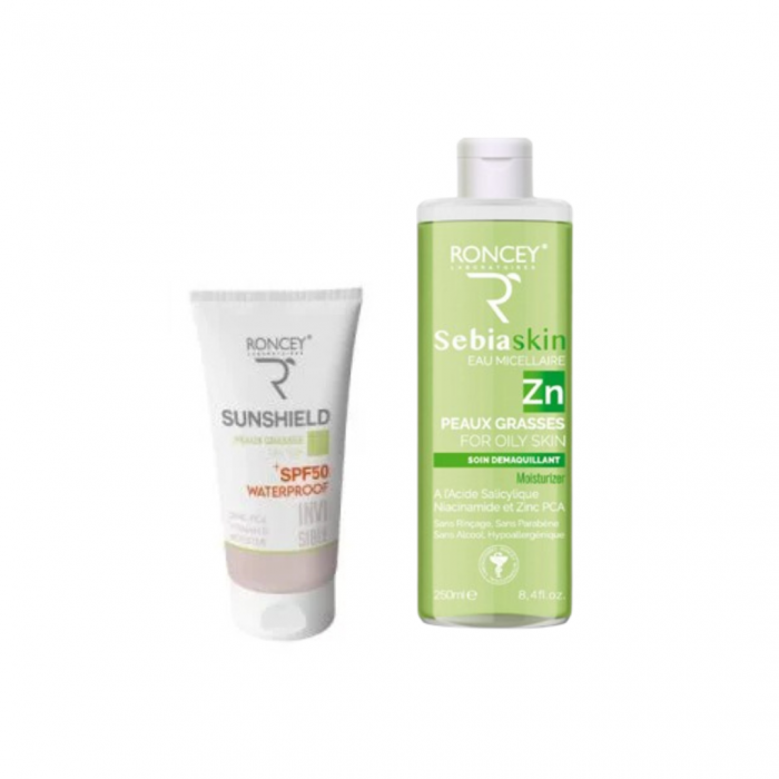 Roncey Sunshield invisible peaux grasse SPF50+ 50ml+Eau micellaire 250ml (offert) – Image 1