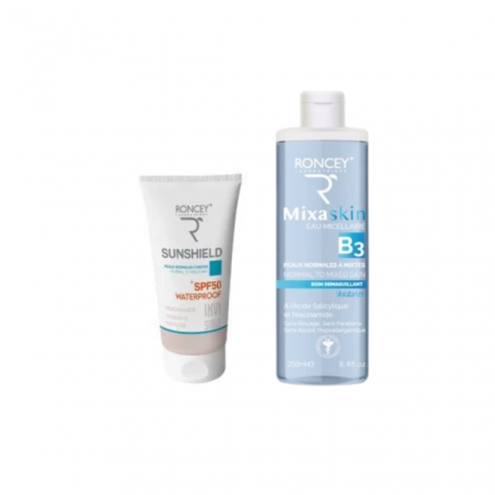 Roncey Sunshield peaux normales à mixtes SPF50+ Invisible 50ml+Eau micellaire 250ml (offert) – Image 1