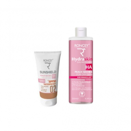Roncey Ecran Sunshield SPF50+ teinté 02 peaux sèches 50ml+Eau micellaire 250ml (offert)